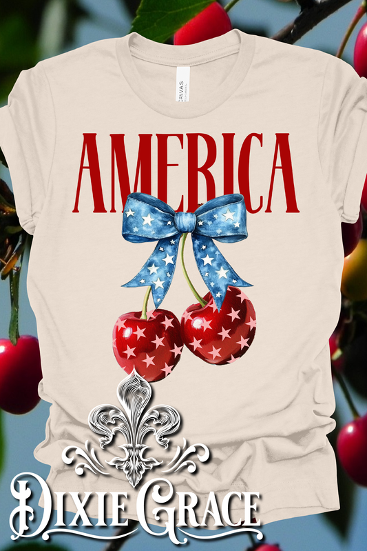America w/ Cherries - Natural - Youth, Tank, Sweatshirt, Hoodie Option - Graphic Tee