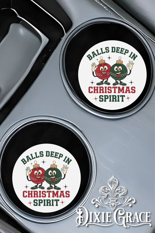 Balls Deep in Christmas Spirit - Set of 2 - Car Coasters