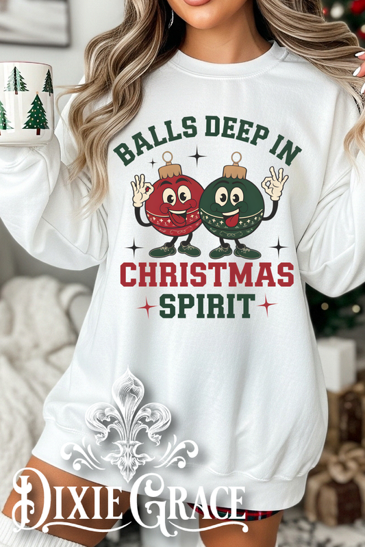 Balls Deep in Christmas Spirit - White - Youth, Long Sleeve, Sweatshirt Option - Graphic Tee
