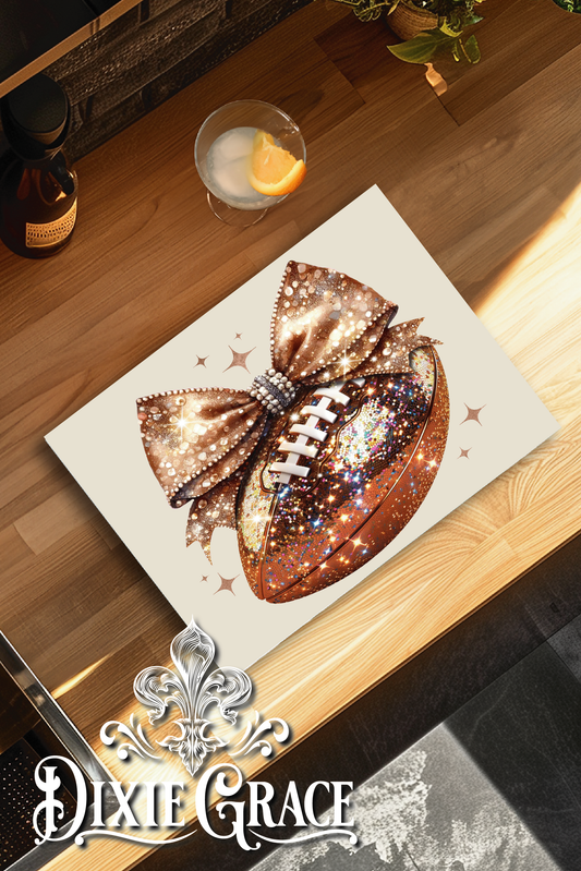 Bling Bow and Football - Glass Cutting/Charcuterie Board