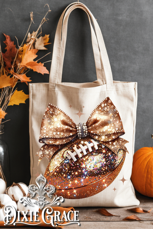 Bling Bow and Football - Gift - Canvas - Two Options - Tote Bag