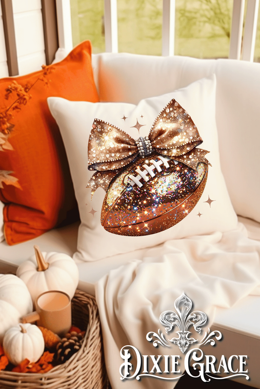 Bling Bow and Football - Includes Insert - Throw Pillow