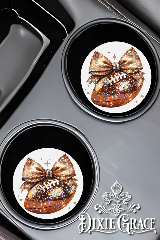 Bling Bow and Football - Set of 2 - Car Coasters