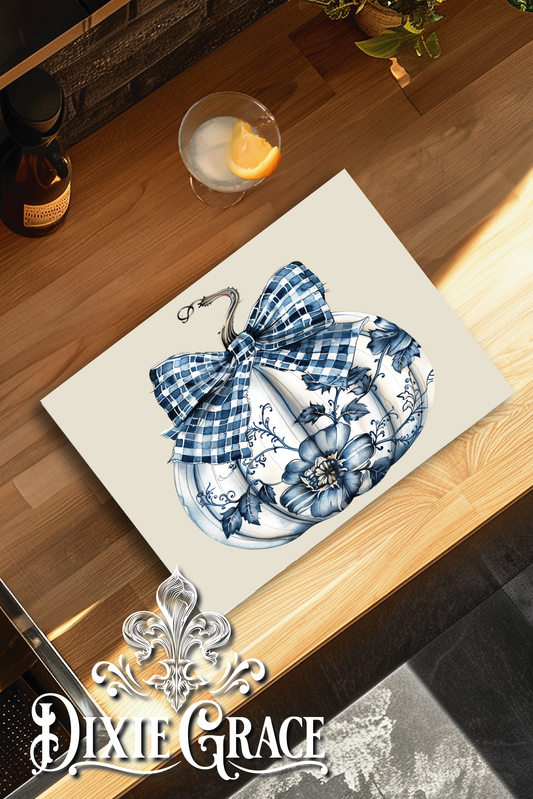 Blue Toile Pumpkin - Glass Cutting/Charcuterie Board