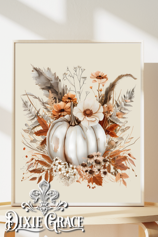 Boho White Pumpkin - Two Sizes - Wooden Box Sign