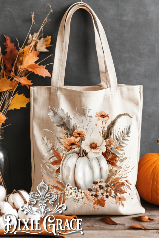 Boho White Pumpkin - Gift - Canvas - Two Options - Tote Bag