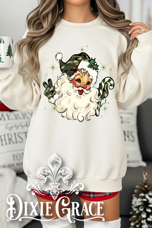 Camo Santa - Natural/Sweet Cream - Youth, Long Sleeve, Sweatshirt Option - Graphic Tee