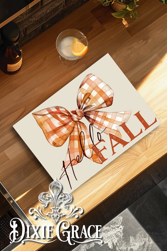 Hello Fall Checkered Bow - Glass Cutting/Charcuterie Board