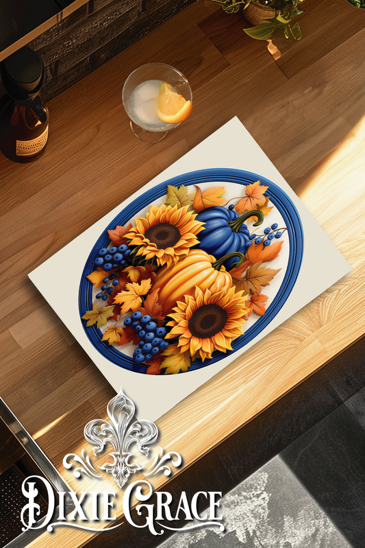 Fall Pumpkins w/ Sunflowers - Glass Cutting/Charcuterie Board