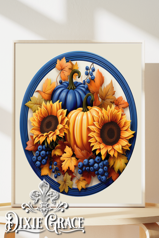 Fall Pumpkins w/ Sunflowers - Two Sizes - Wooden Box Sign