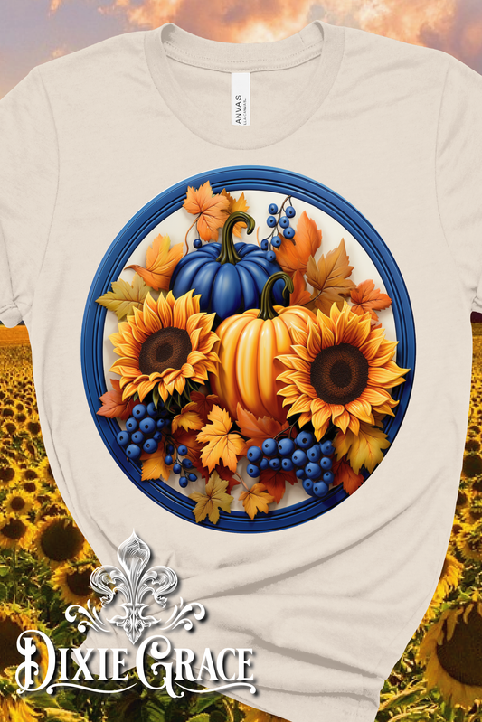 Fall Pumpkins w/ Sunflowers - Natural - Youth, Long Sleeve, Sweatshirt, Hoodie Option - Graphic Tee