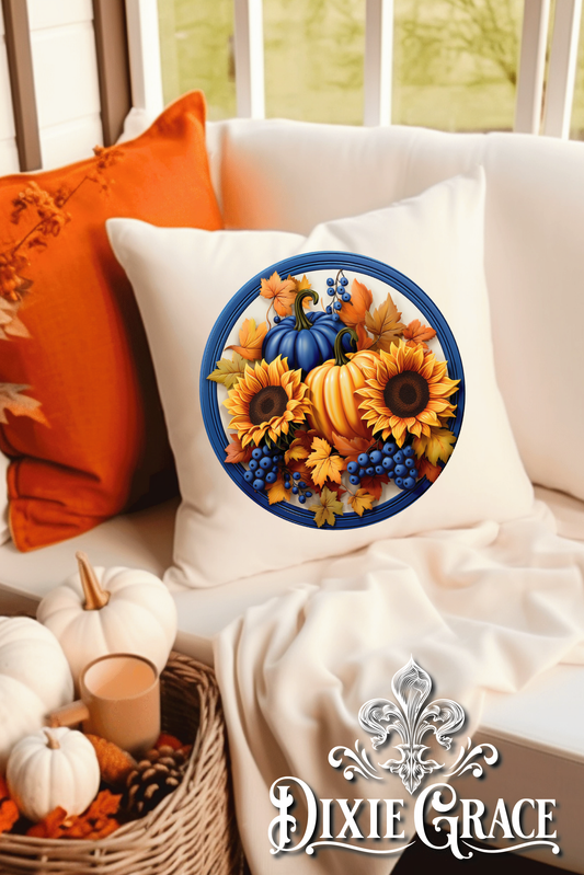 Fall Pumpkins w/ Sunflowers - Includes Insert - Throw Pillow