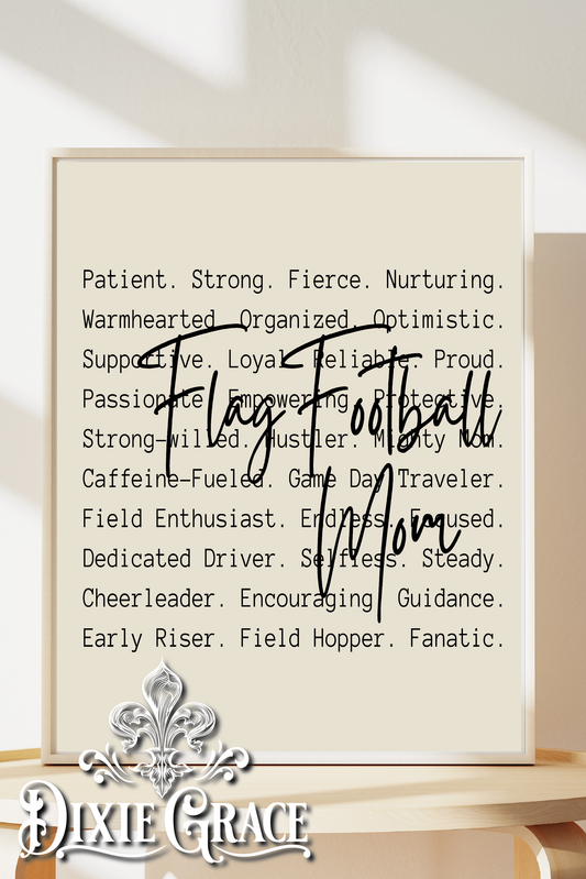 Flag Football Mom Cursive - Two Sizes - Wooden Box Sign