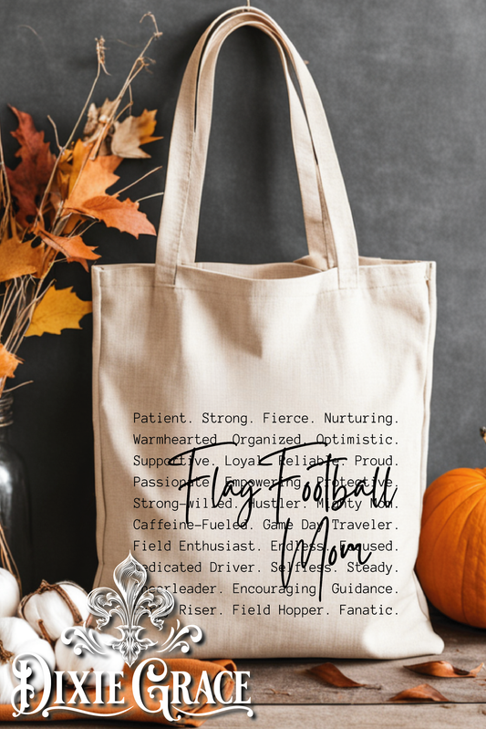 Flag Football Mom Cursive - Gift - Canvas - Two Options - Tote Bag