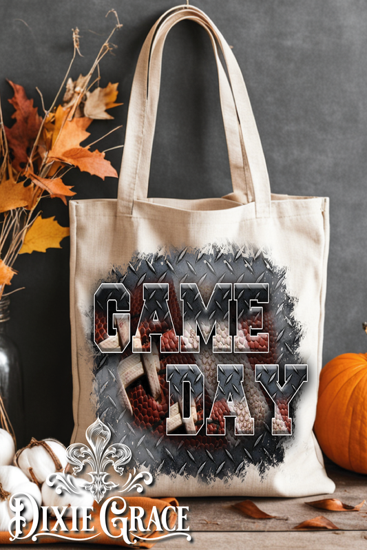 Game Day Metal Football - Gift - Canvas - Two Options - Tote Bag