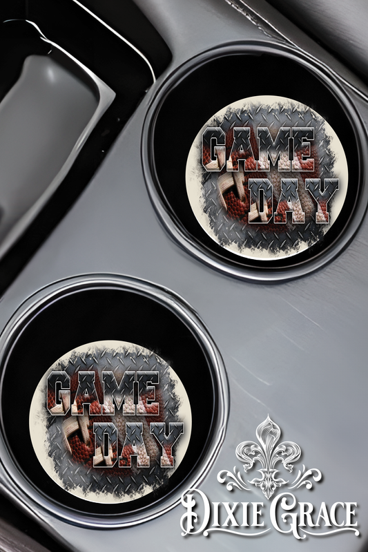 Game Day Metal Football - Set of 2 - Car Coasters