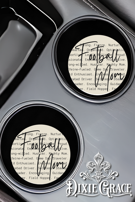 Football Mom Cursive - Set of 2 - Car Coasters