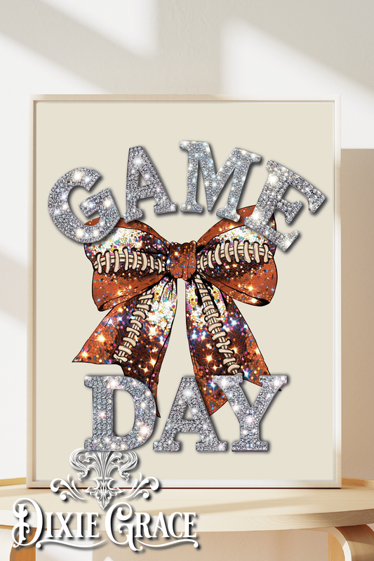 Game Day Bling Football - Two Sizes - Wooden Box Sign