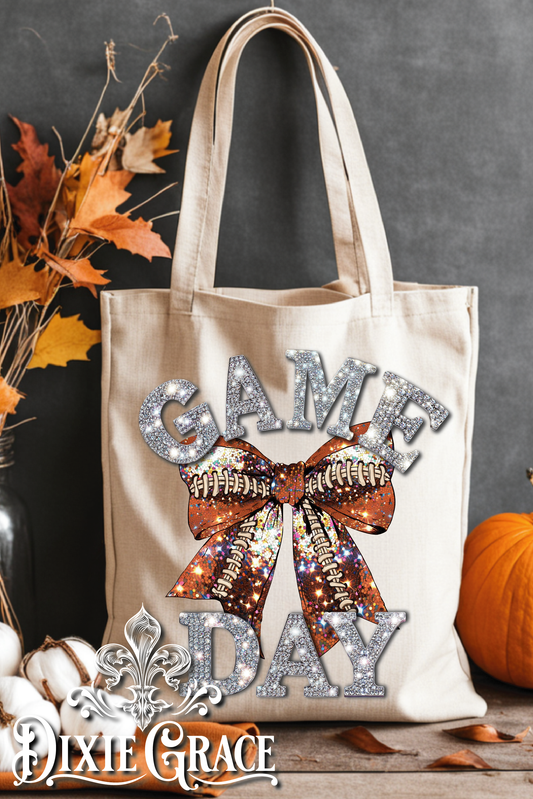 Game Day Bling Football - Gift - Canvas - Two Options - Tote Bag