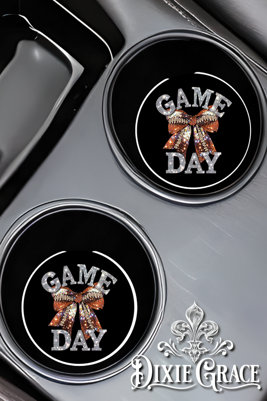 Game Day Bling Football - Set of 2 - Car Coasters