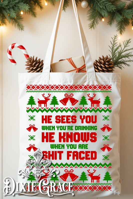 He Sees You When You're Drinking - Canvas - Tote Bag