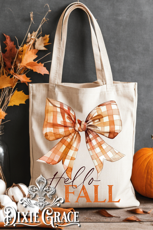 Hello Fall Checkered Bow - Gift - Canvas - Two Options - Tote Bag