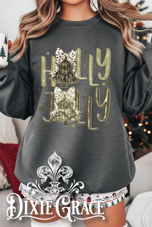 Holly Jolly Camo - Dark Heather Gray - Youth, Long Sleeve, Sweatshirt Option - Graphic Tee