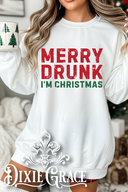 Merry Drunk, I'm Christmas - White - Youth, Long Sleeve, Sweatshirt Option - Graphic Tee