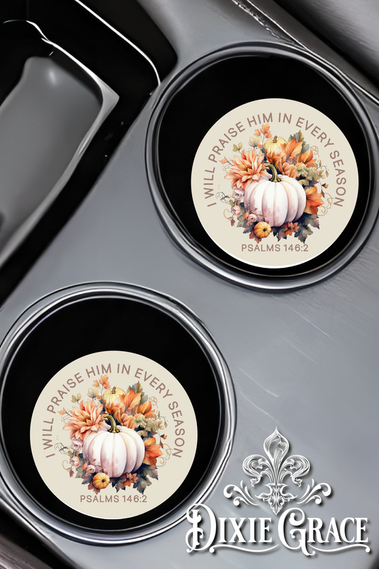 I Will Praise Him in Every Season - Set of 2 - Car Coasters
