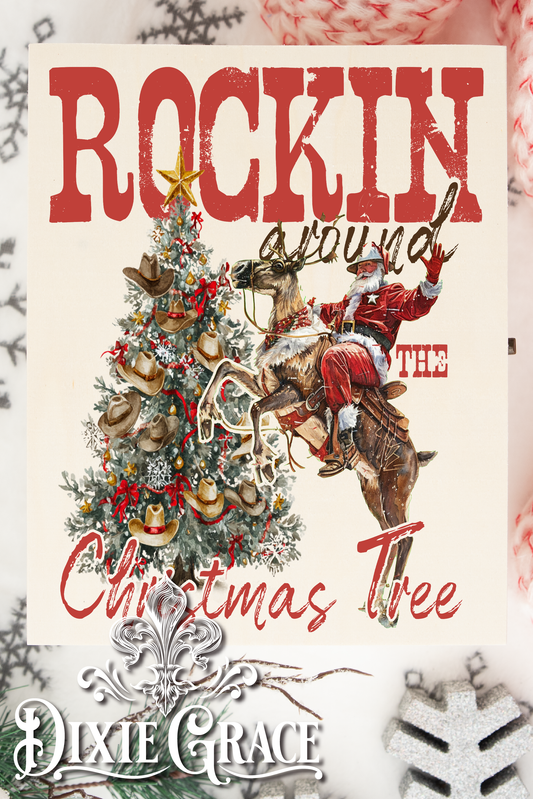 Rockin Around the Christmas Tree - Two Sizes - Wooden Box Decor Sign