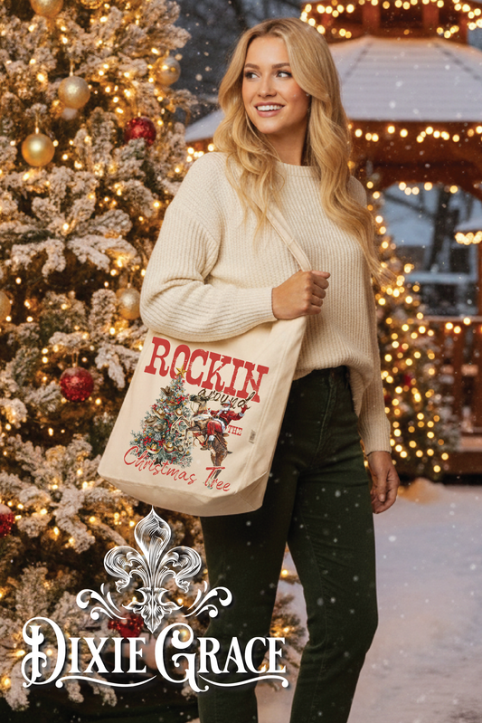 Rockin Around the Christmas Tree - Gift - Canvas - Market Bag
