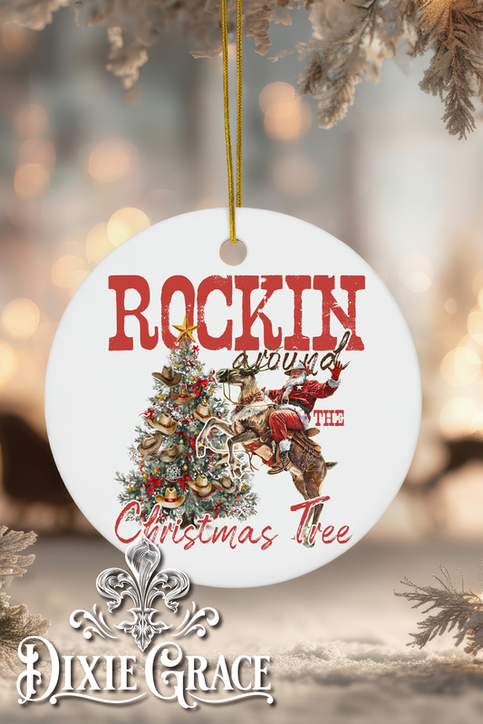 Rockin' Around the Christmas Tree - Round Ceramic Christmas Ornament