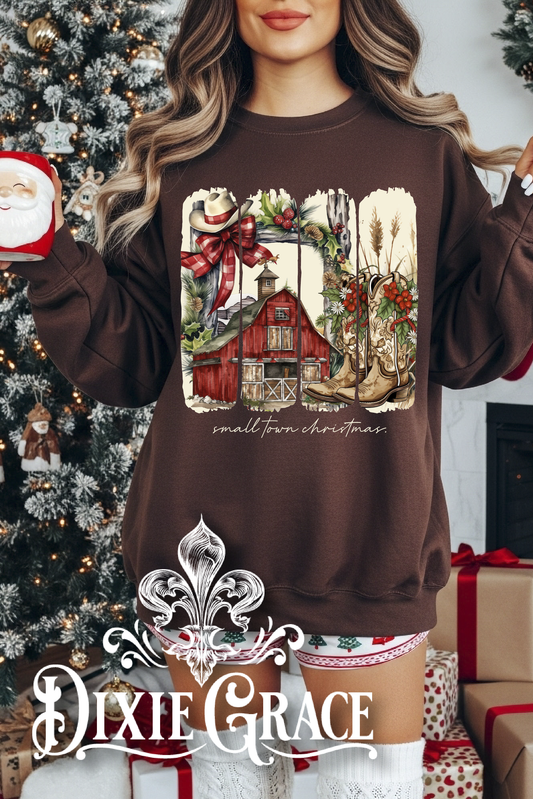 Small Town Christmas - Chocolate - Youth, Long Sleeve, Sweatshirt Option - Graphic Tee