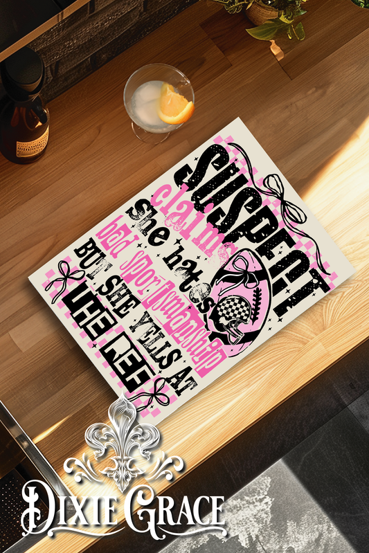 Suspect Claims Ref Football - Glass Cutting/Charcuterie Board