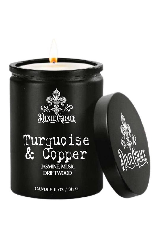Turquoise & Copper - 11 oz Glass Candle - Cotton Wick