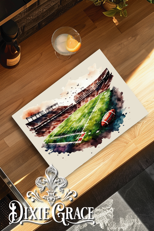 Watercolor Field Football - Glass Cutting/Charcuterie Board