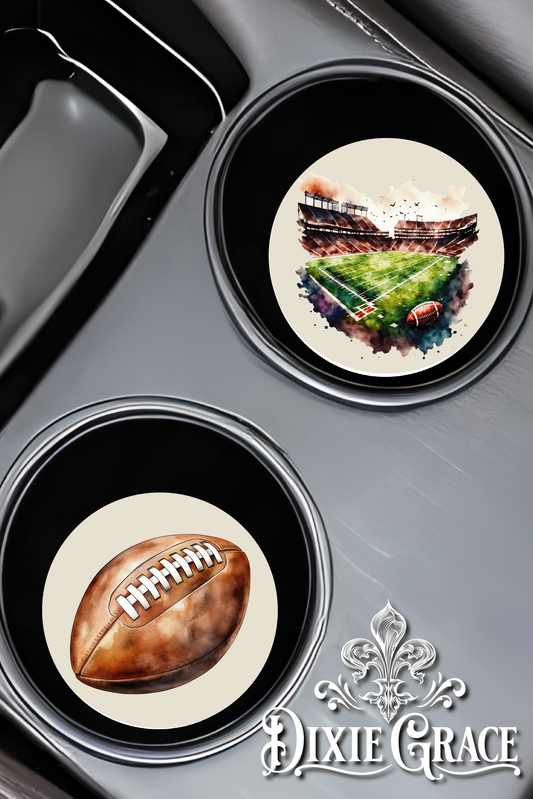 Watercolor Football - Set of 2 - Car Coasters