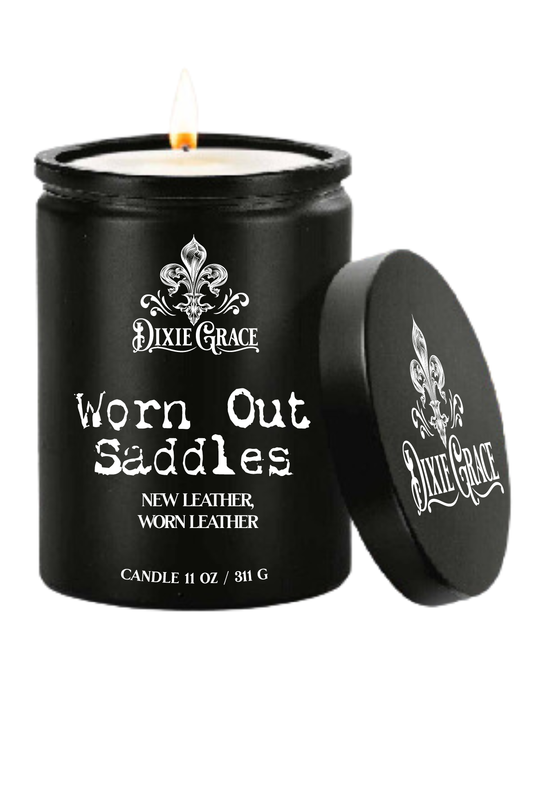 Worn Out Saddles - 11 oz Glass Candle - Cotton Wick
