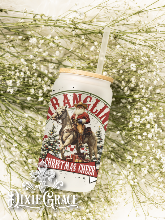 Wranglin' Christmas Cheer - Frosted 16 oz Glass Can