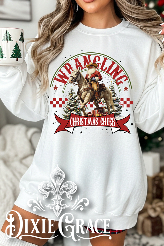 Wranglin' Christmas Cheer - White - Youth, Long Sleeve, Sweatshirt Option - Graphic Tee