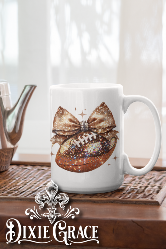 Bling Bow and Football - Large Coffee Mug
