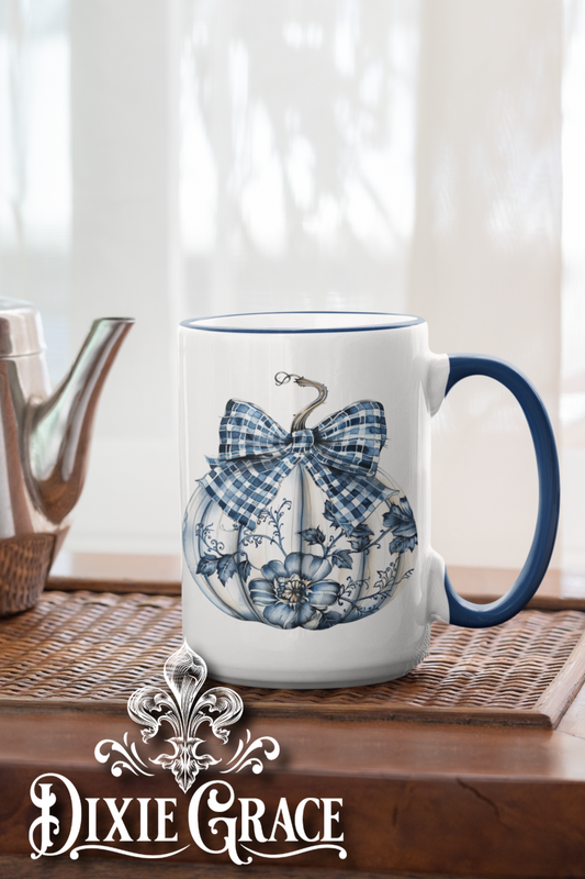 Blue Toile Pumpkin - Large Coffee Mug
