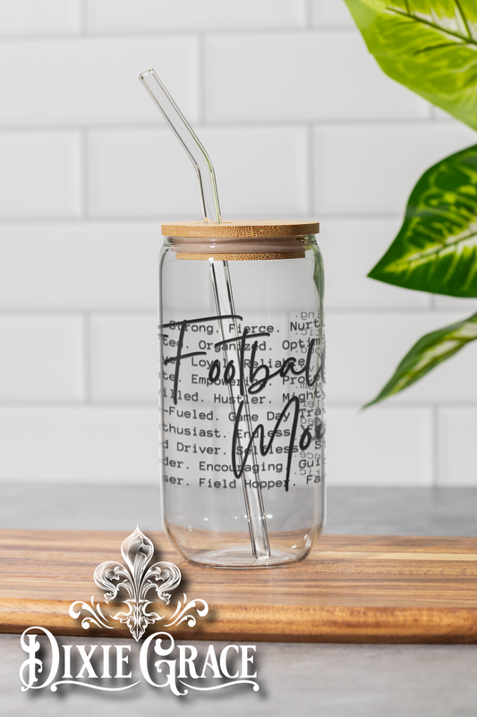 Football Mom Cursive - 16 oz Glass Can