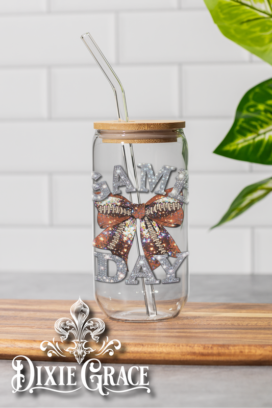 Game Day Bling Football - 16 oz Glass Can