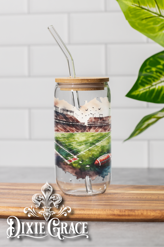 Watercolor Football Field - 16 oz Glass Can