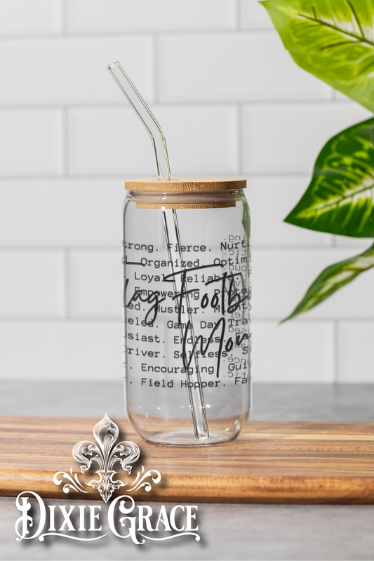 Flag Football Mom Cursive - 16 oz Glass Can