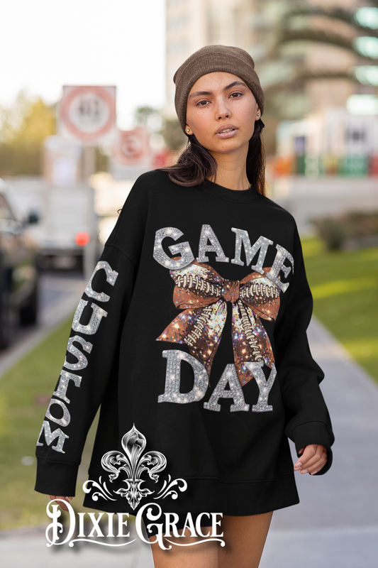 Custom Game Day Bling Football - Black - Youth, Long Sleeve, Sweatshirt, Hoodie Option - Graphic Tee