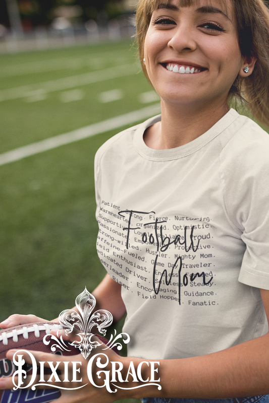 Football Mom Cursive - Natural - Youth, Long Sleeve, Sweatshirt, Hoodie Option - Graphic Tee