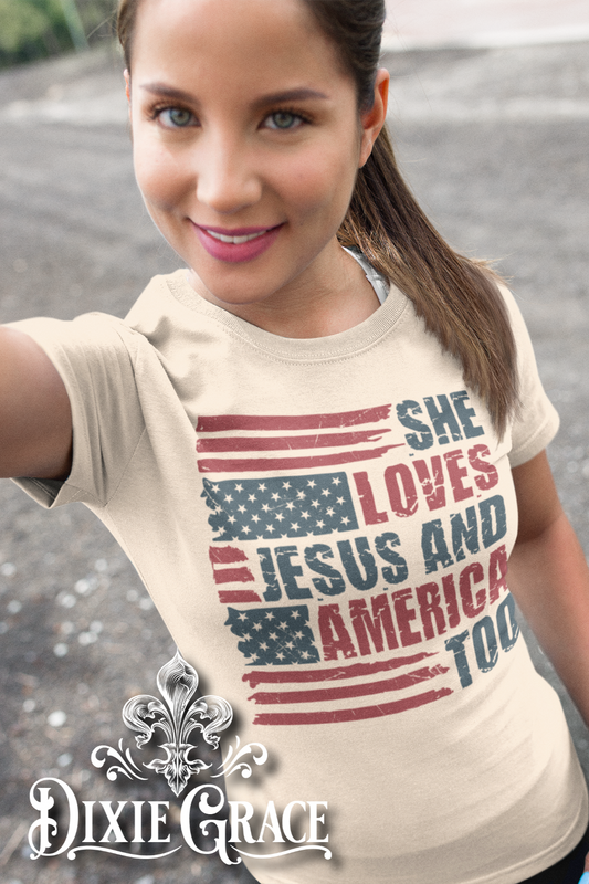 She Loves Jesus - Natural - Youth, Tank, Sweatshirt, Hoodie Option - Graphic Tee